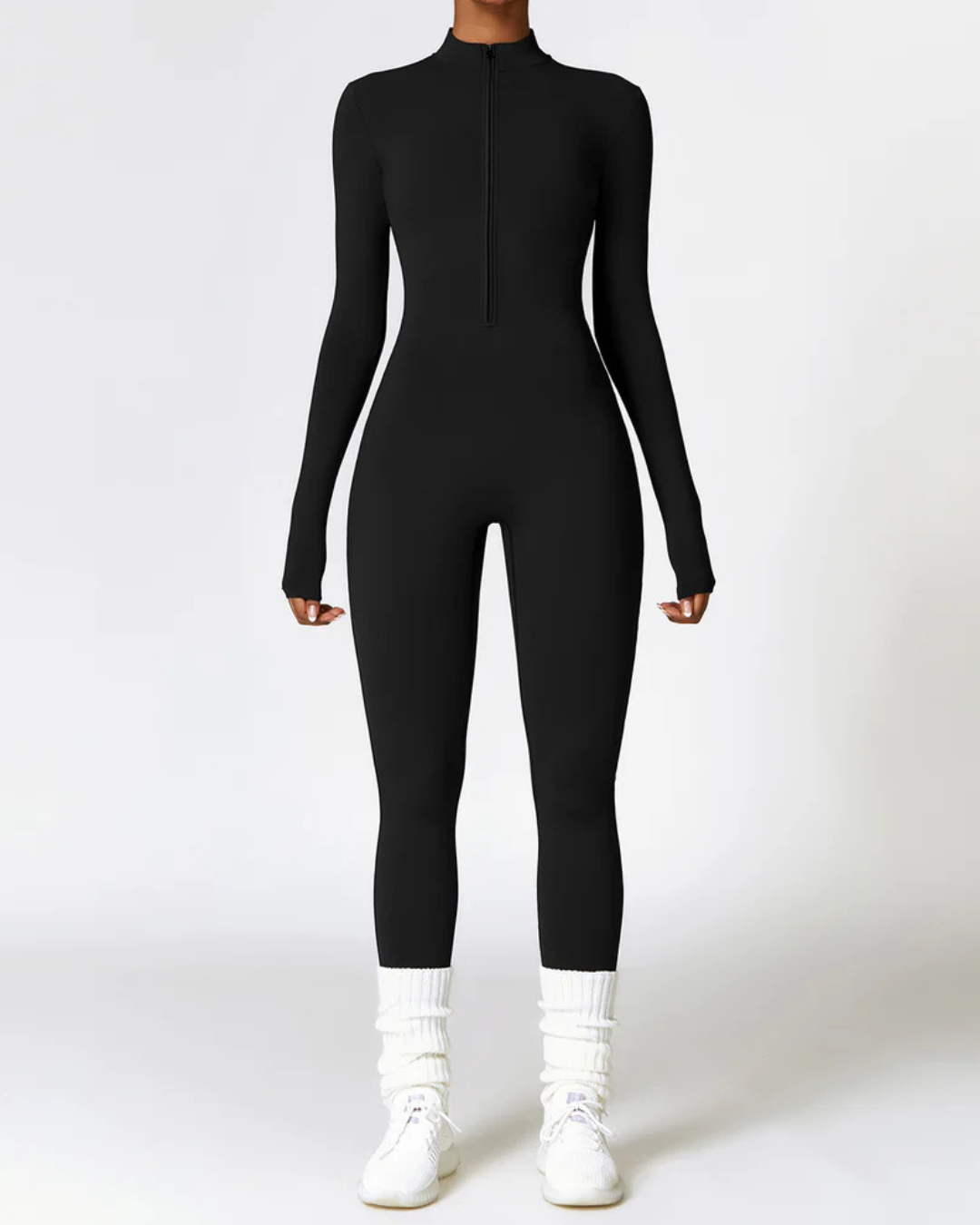 Women's Long-Sleeved Sports Jumpsuit with Zipper