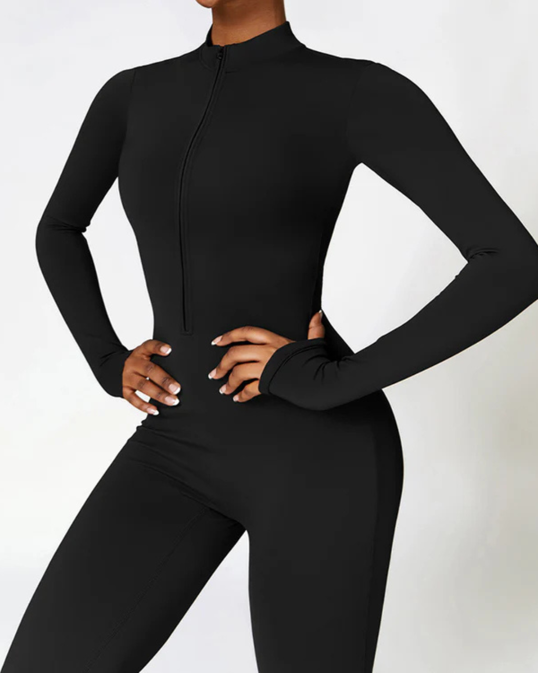 Women's Long-Sleeved Sports Jumpsuit with Zipper