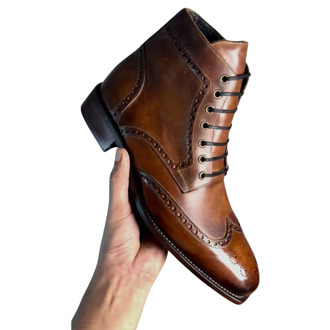Cognac Leather Brogue Boots with Unmistakable Style