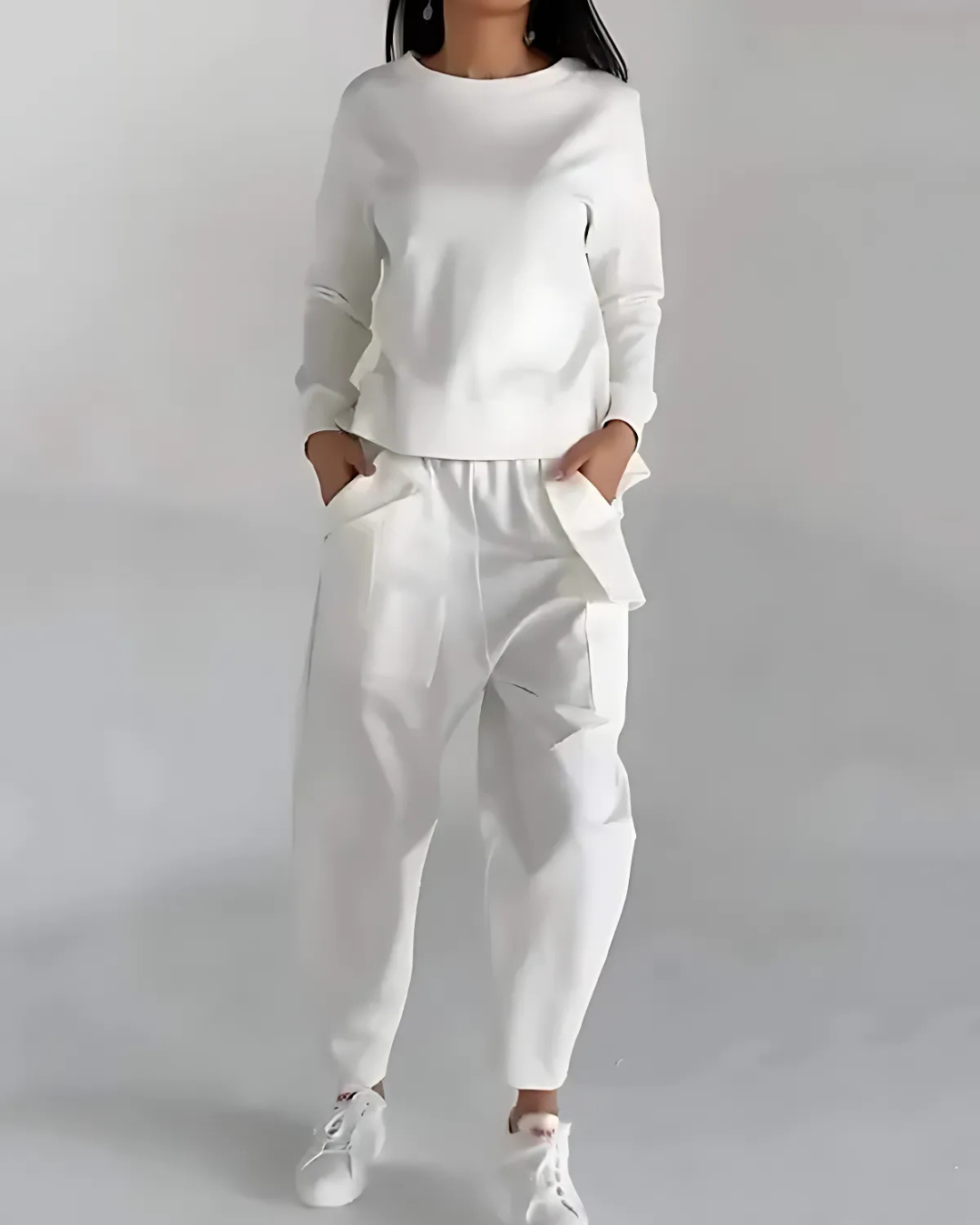 Casual Two Piece Set with Round Neck and Long Sleeves