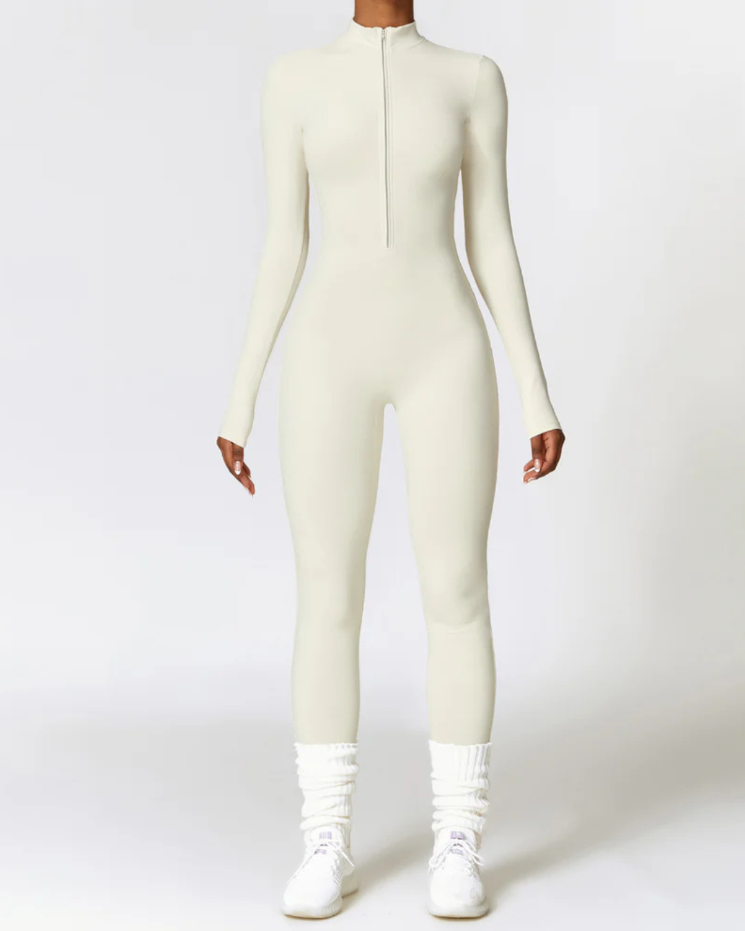 Women's Long-Sleeved Sports Jumpsuit with Zipper