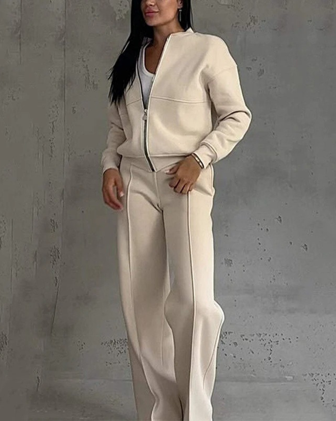 Women's Zip-Up Jacket and Wide-Leg Pants Set