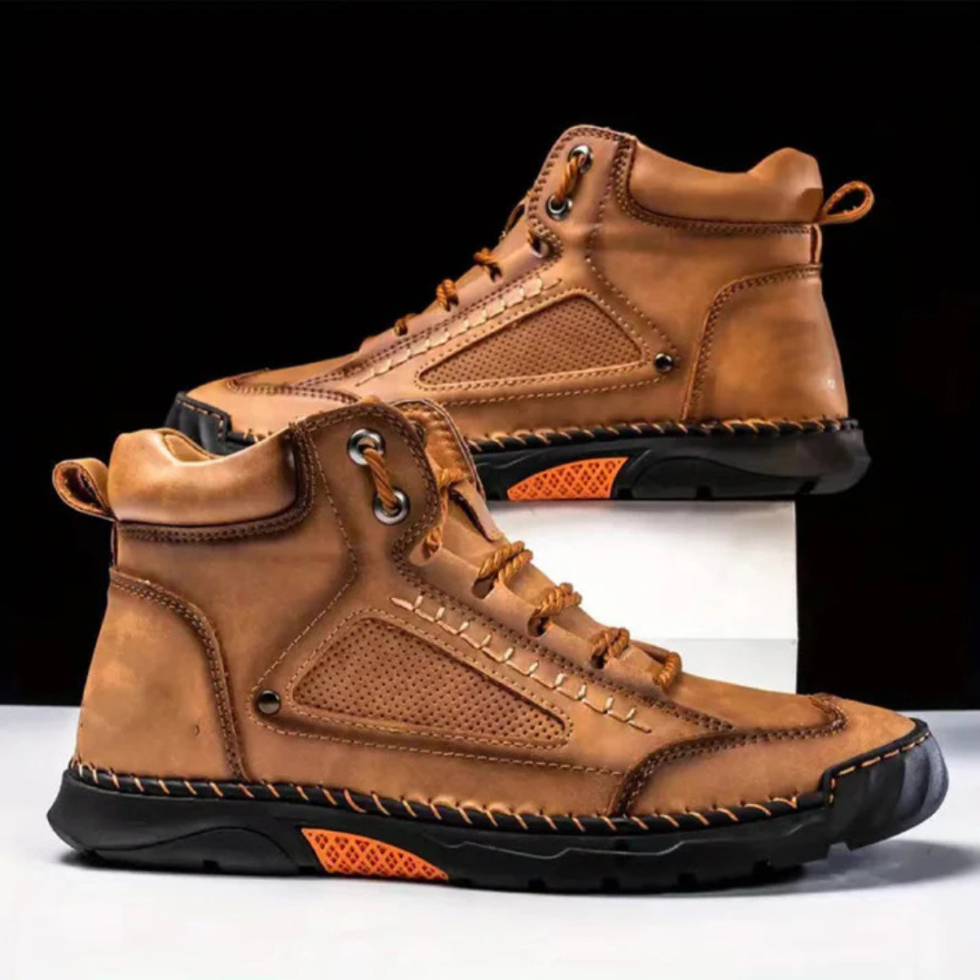 Ergonomic stitched leather boots for men