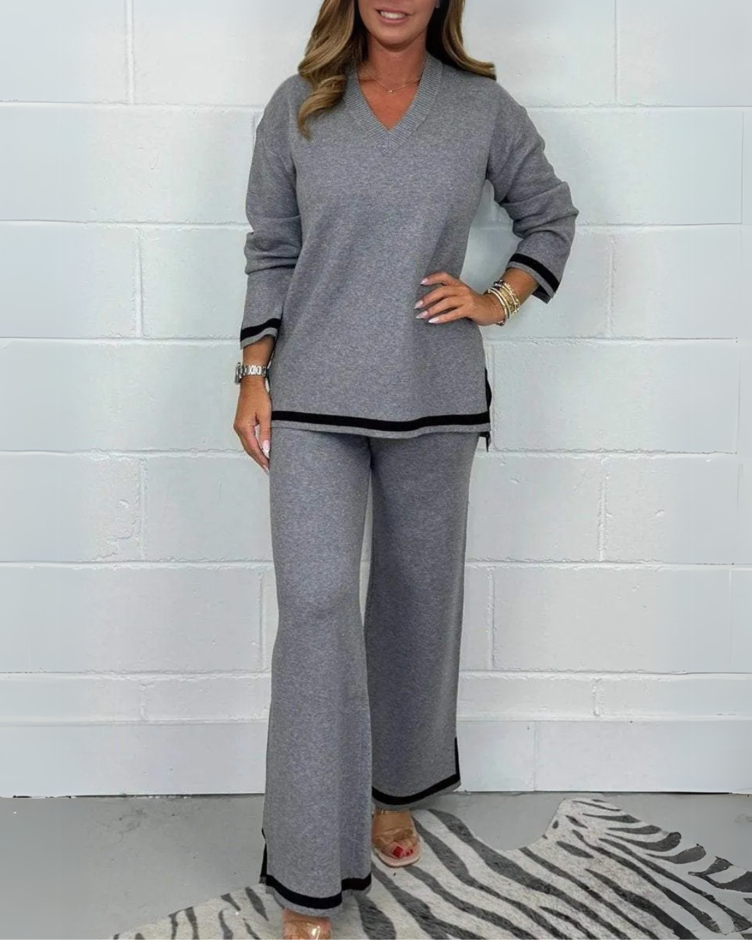 Women's Soft Knit V-Neck Pant Set
