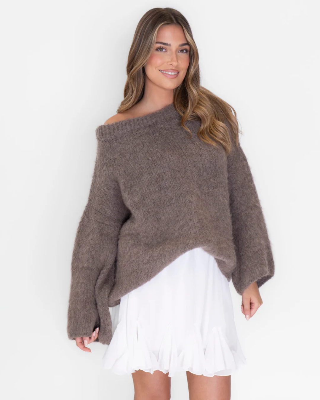 Ultra-soft knit off-the-shoulder T-shirt for women