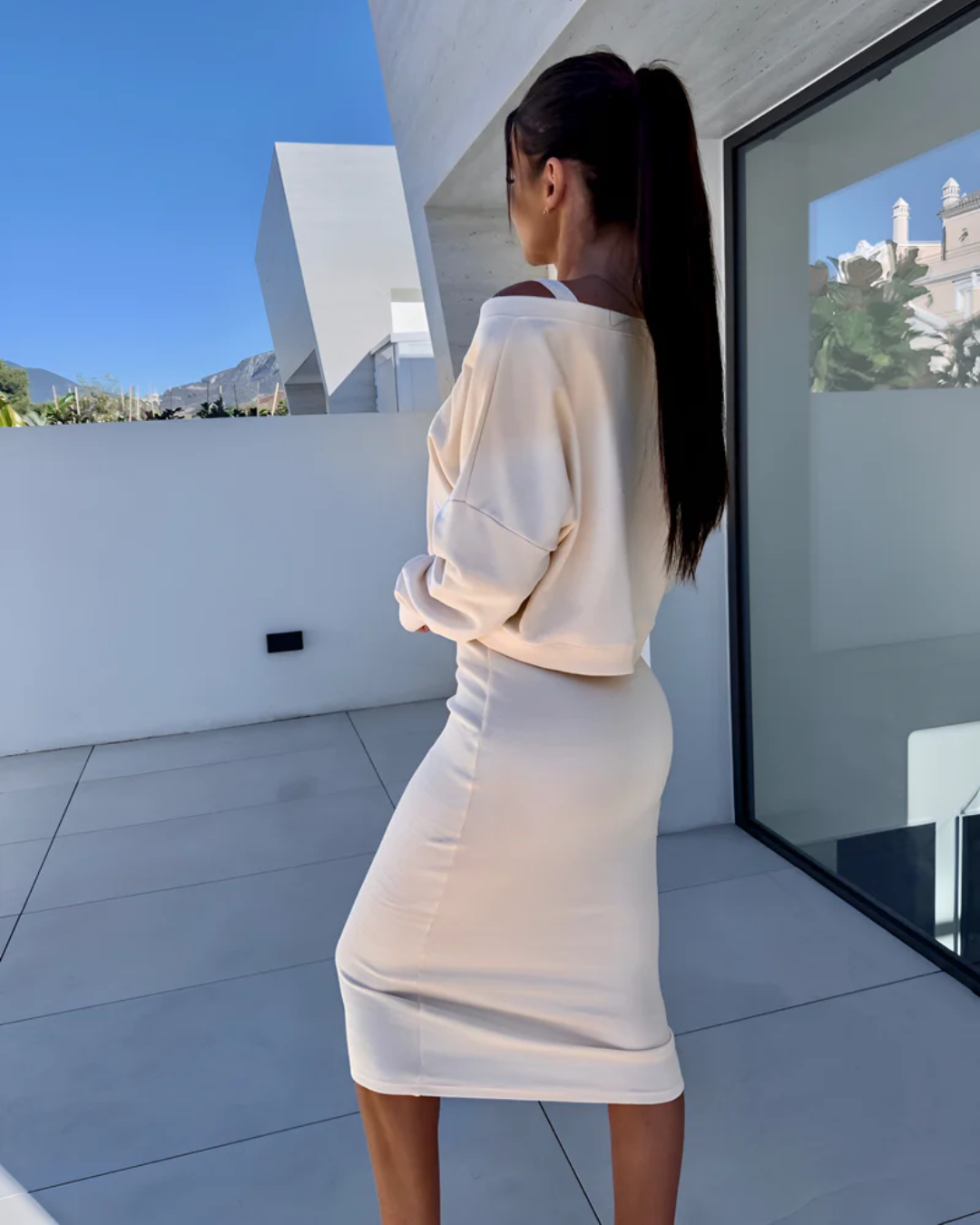 Dress and Cropped V-Neck Sweater Set