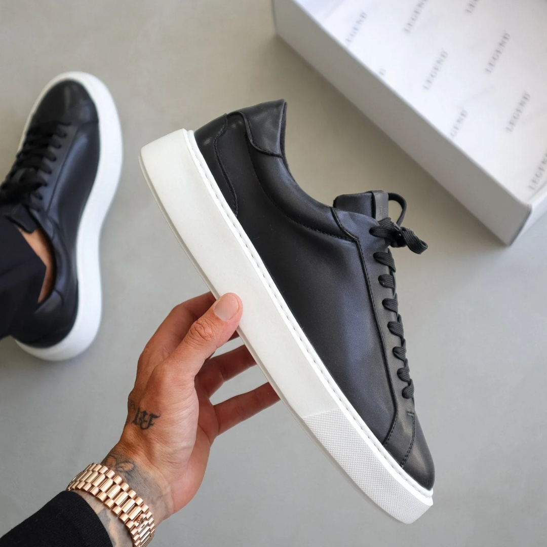 Men's Black Leather Casual Trainers