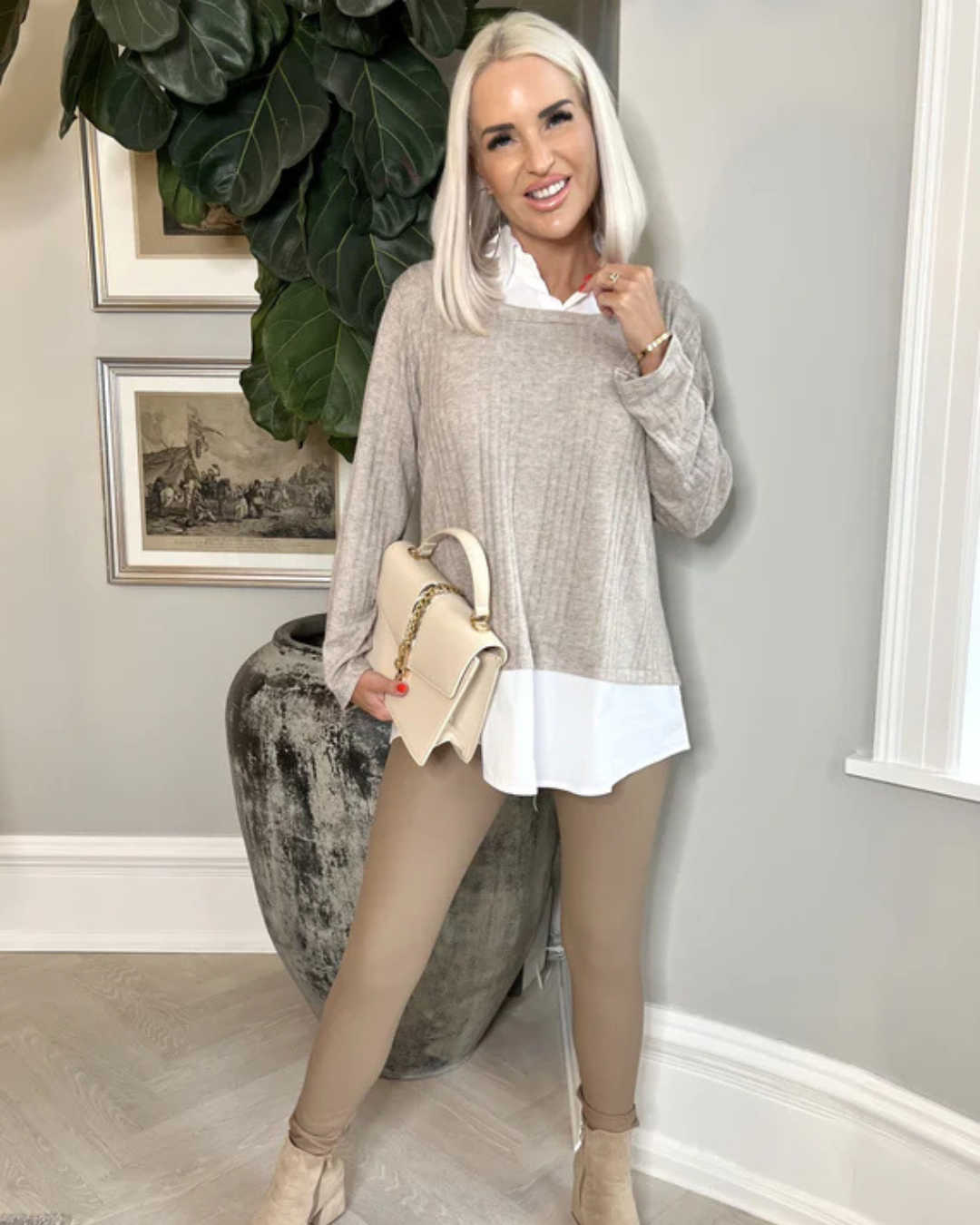 Casual Patched Long Sleeve Lapel Two Piece Blouse