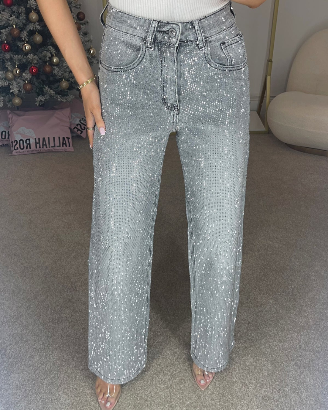 Women's Diamond Wide Leg Jeans Style Trousers