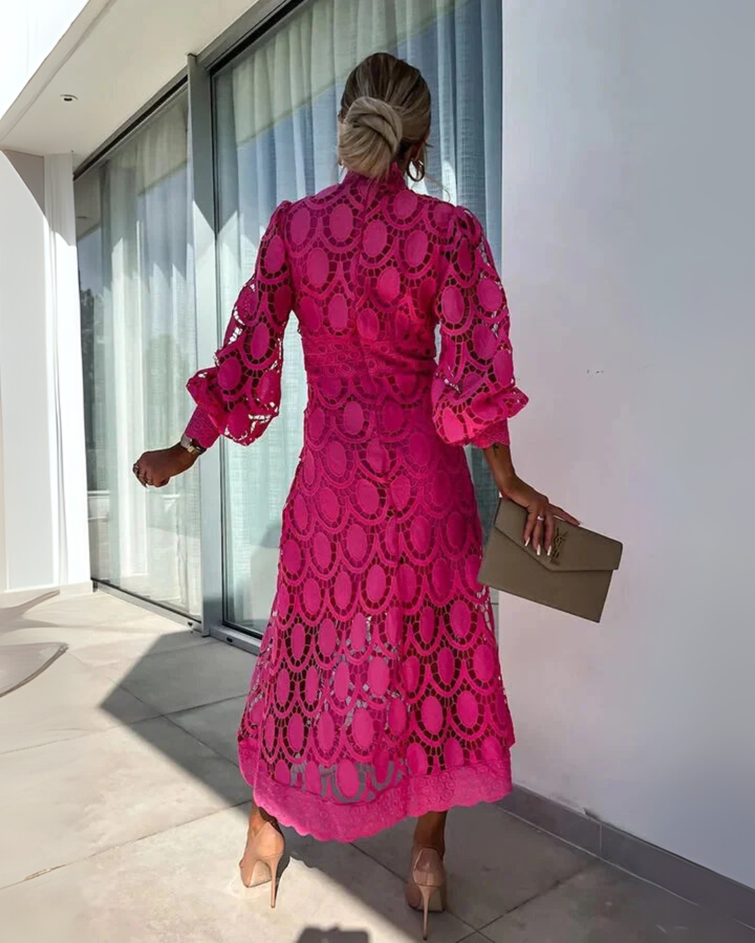Long lace dress with lantern sleeves