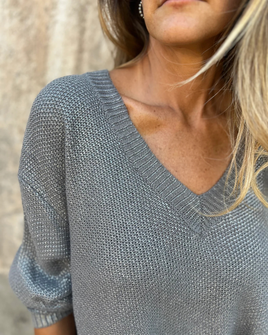 Women's Shiny V-Neck Knit Sweater