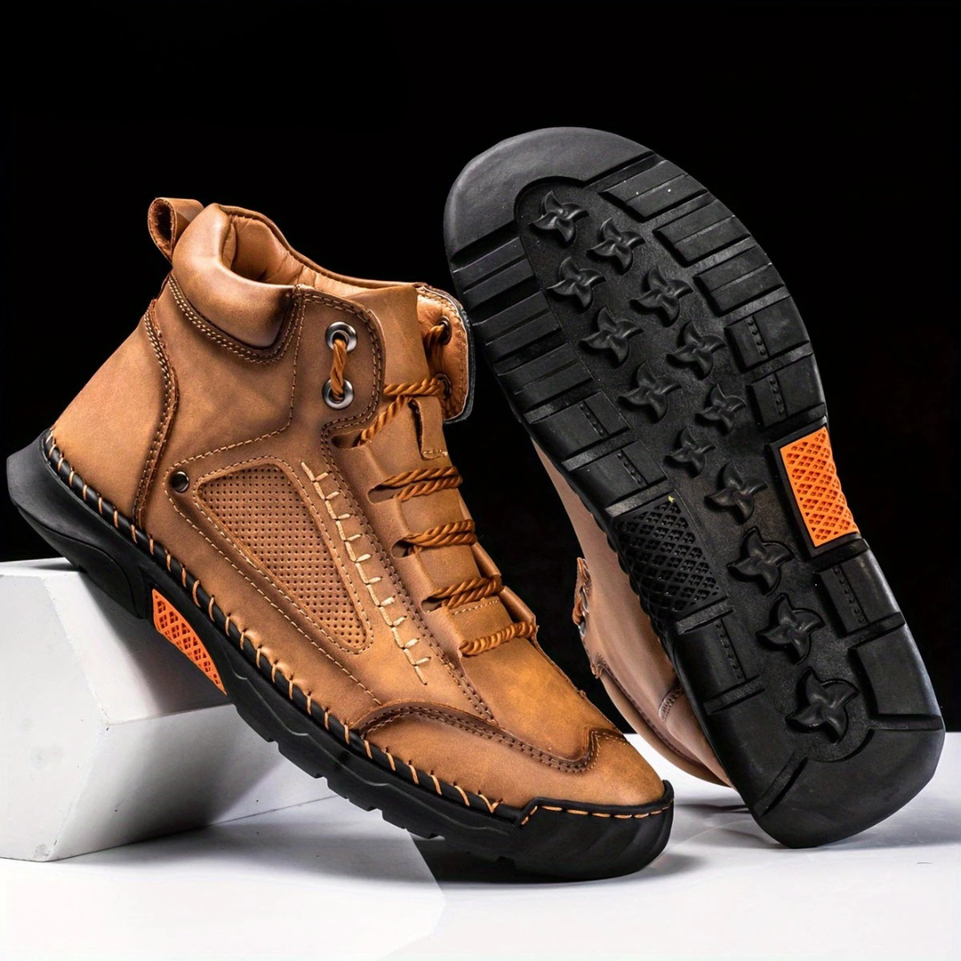 Ergonomic stitched leather boots for men