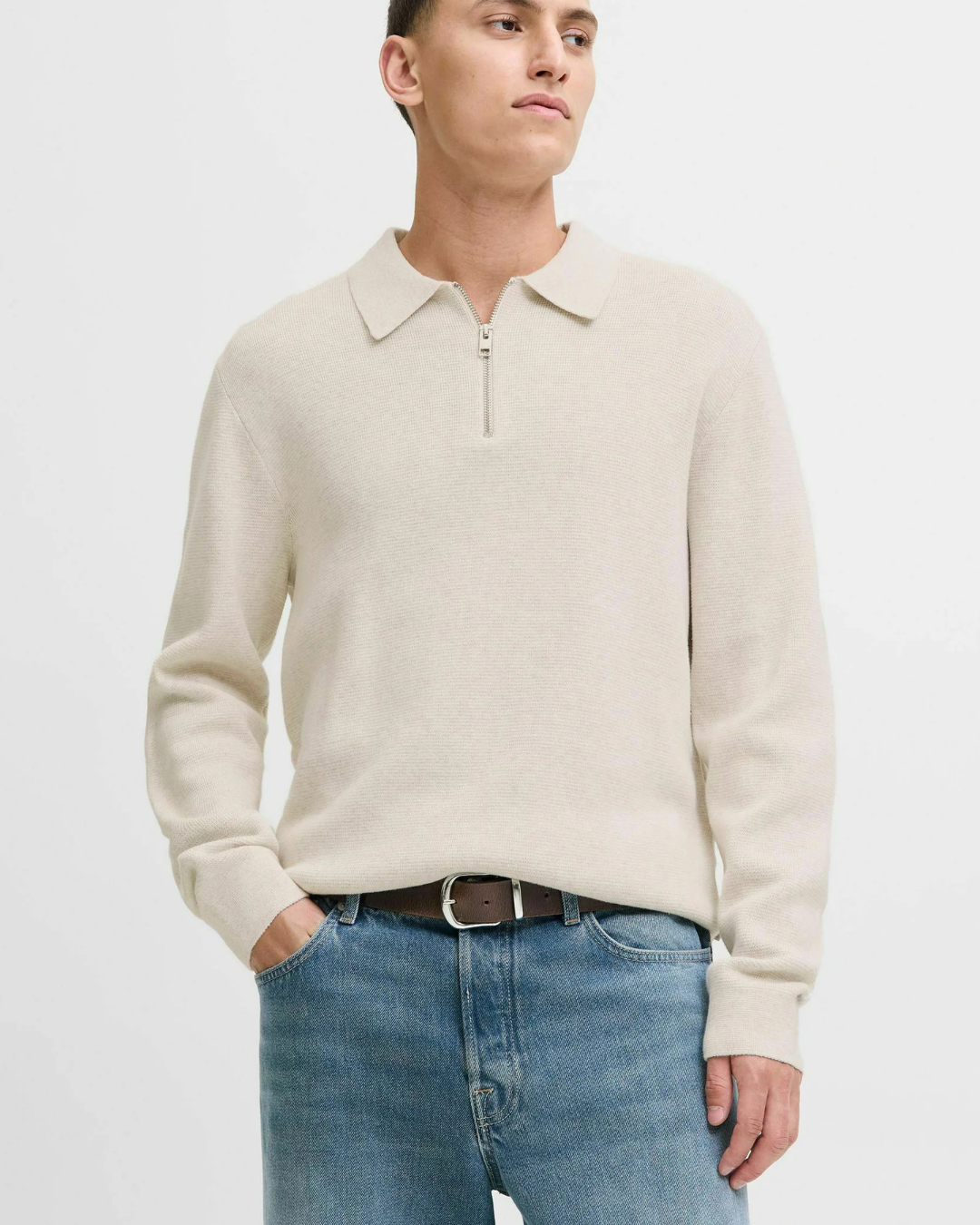 Men's Zip-Up Polo Neck Sweater