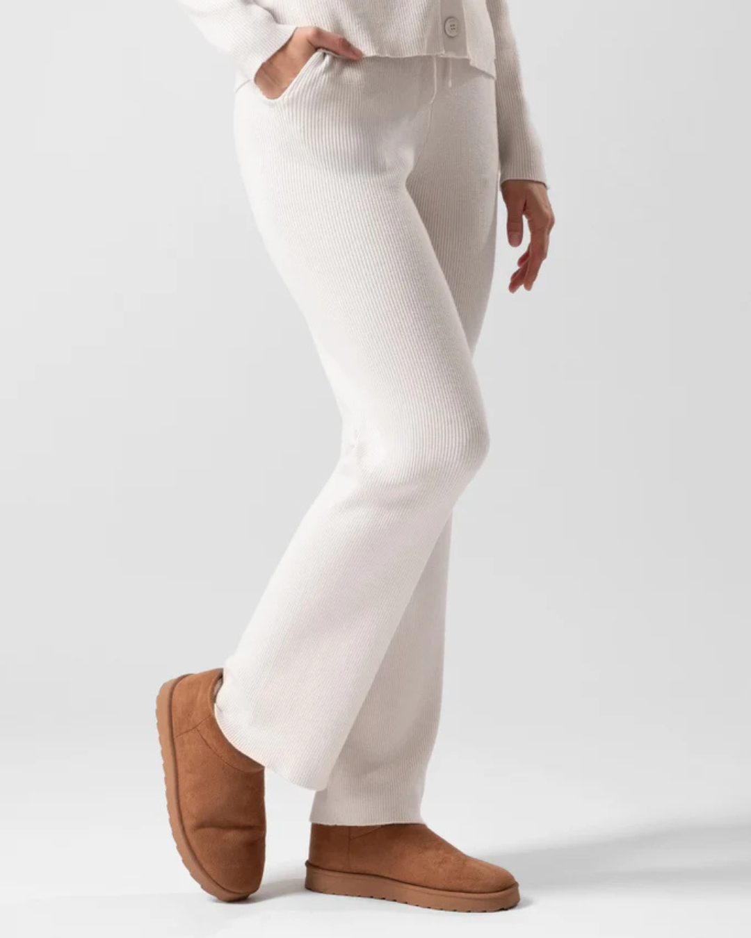 Two-Piece Ribbed Knit Cardigan and Pants Set for Style and Comfort