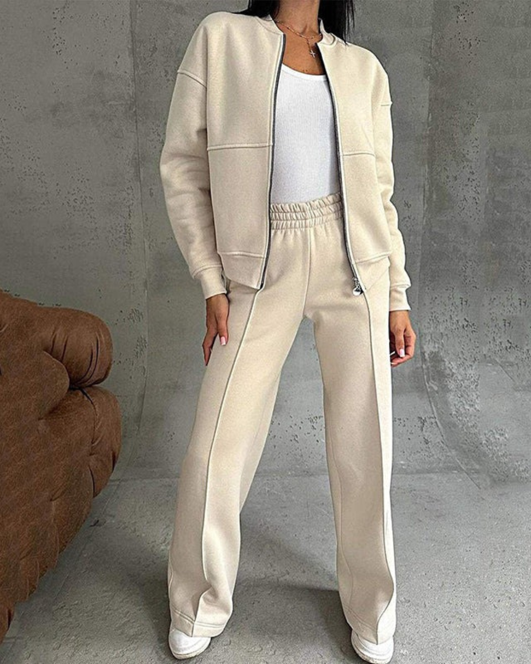Women's Zip-Up Jacket and Wide-Leg Pants Set