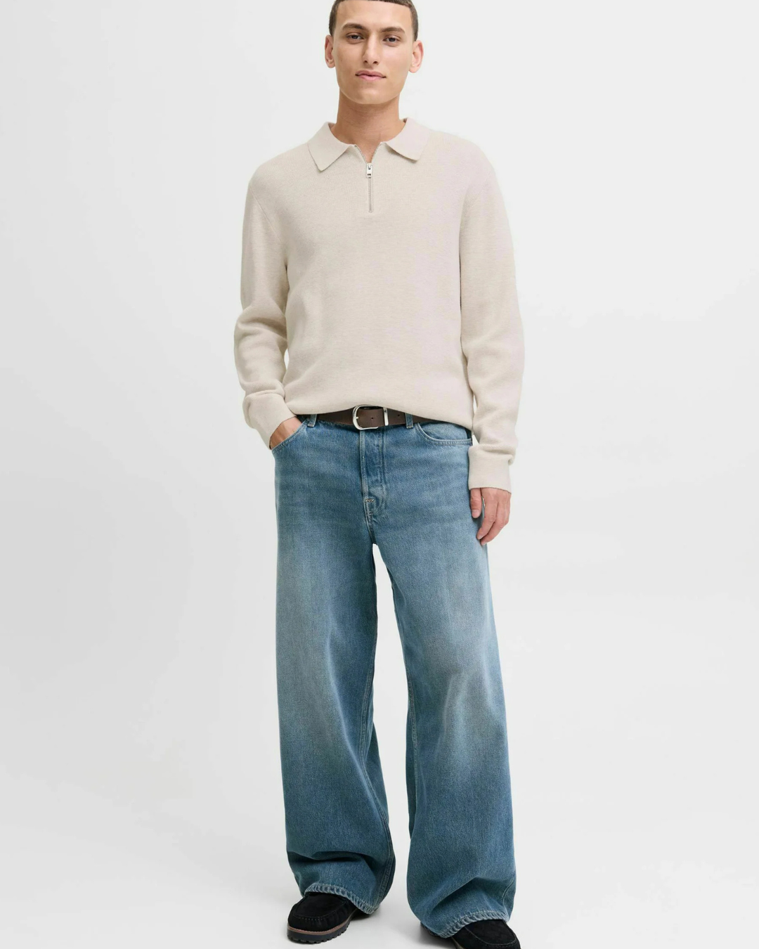 Men's Zip-Up Polo Neck Sweater