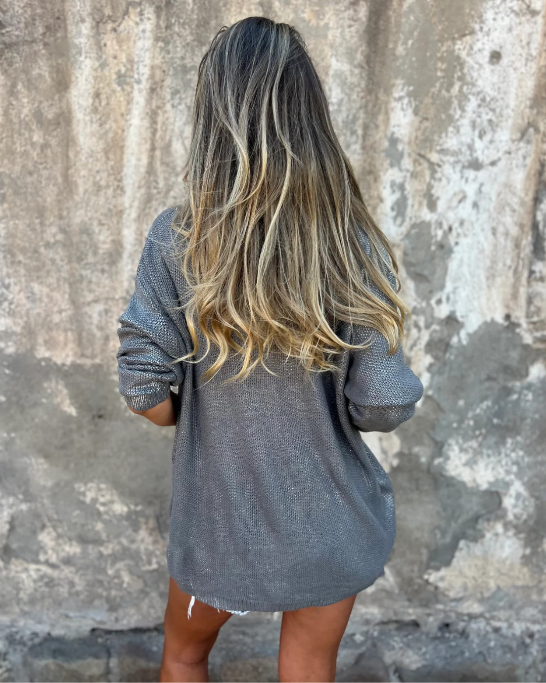 Women's Shiny V-Neck Knit Sweater