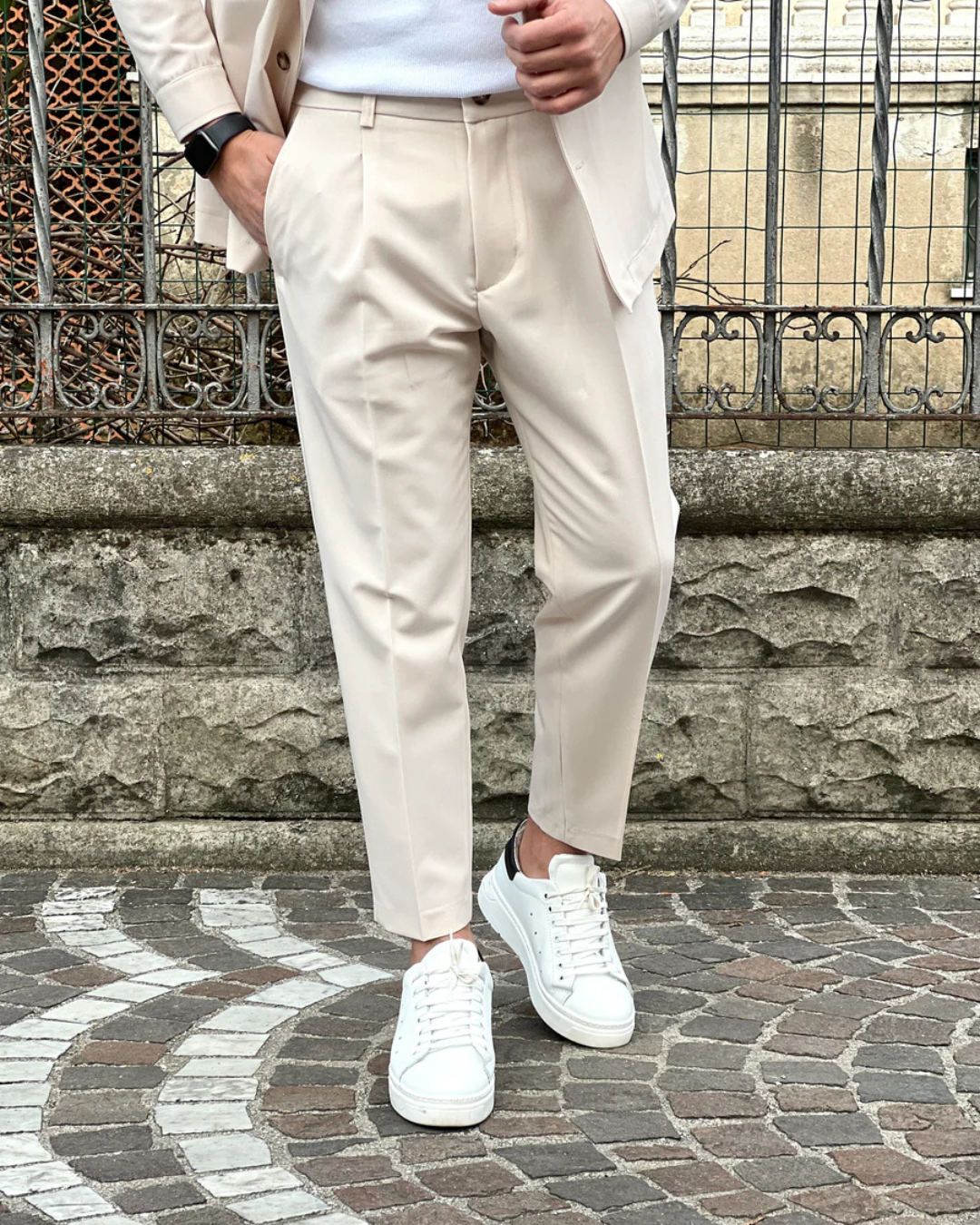 Men's Casual Neutral-Tone Jacket and Pants Set