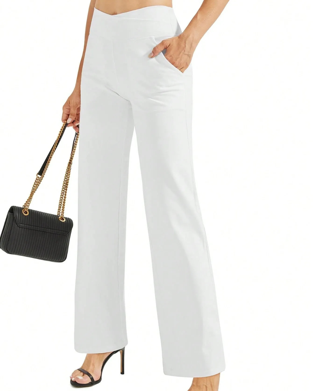 Elegant straight-cut high-waisted pants with stretch fabric