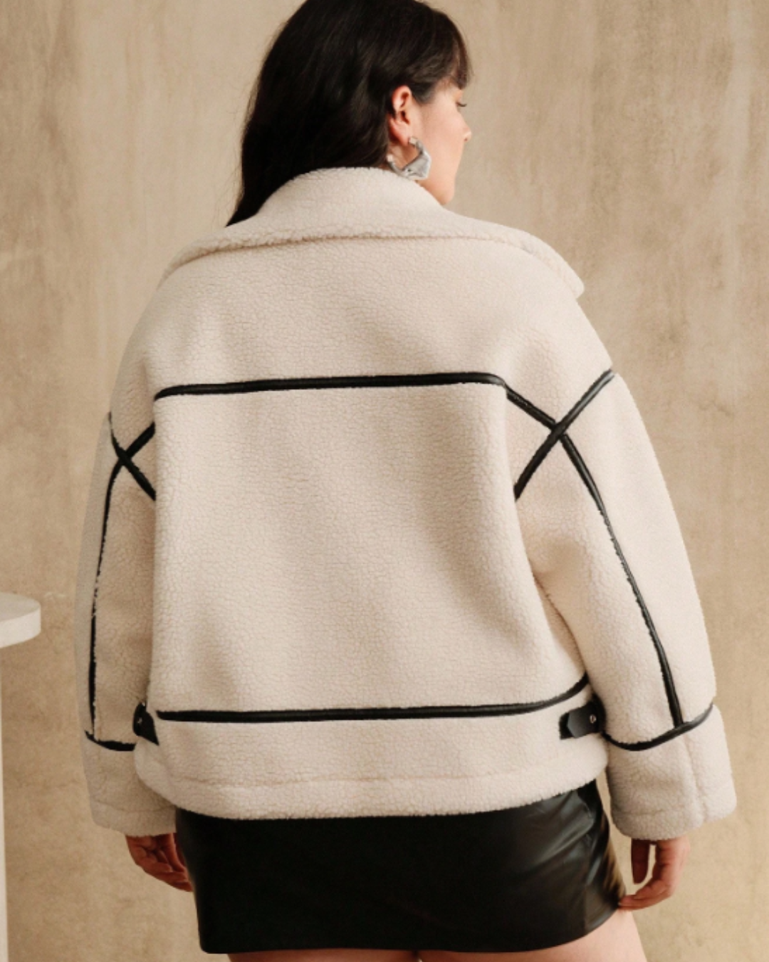 Women's Coat with Leather Details