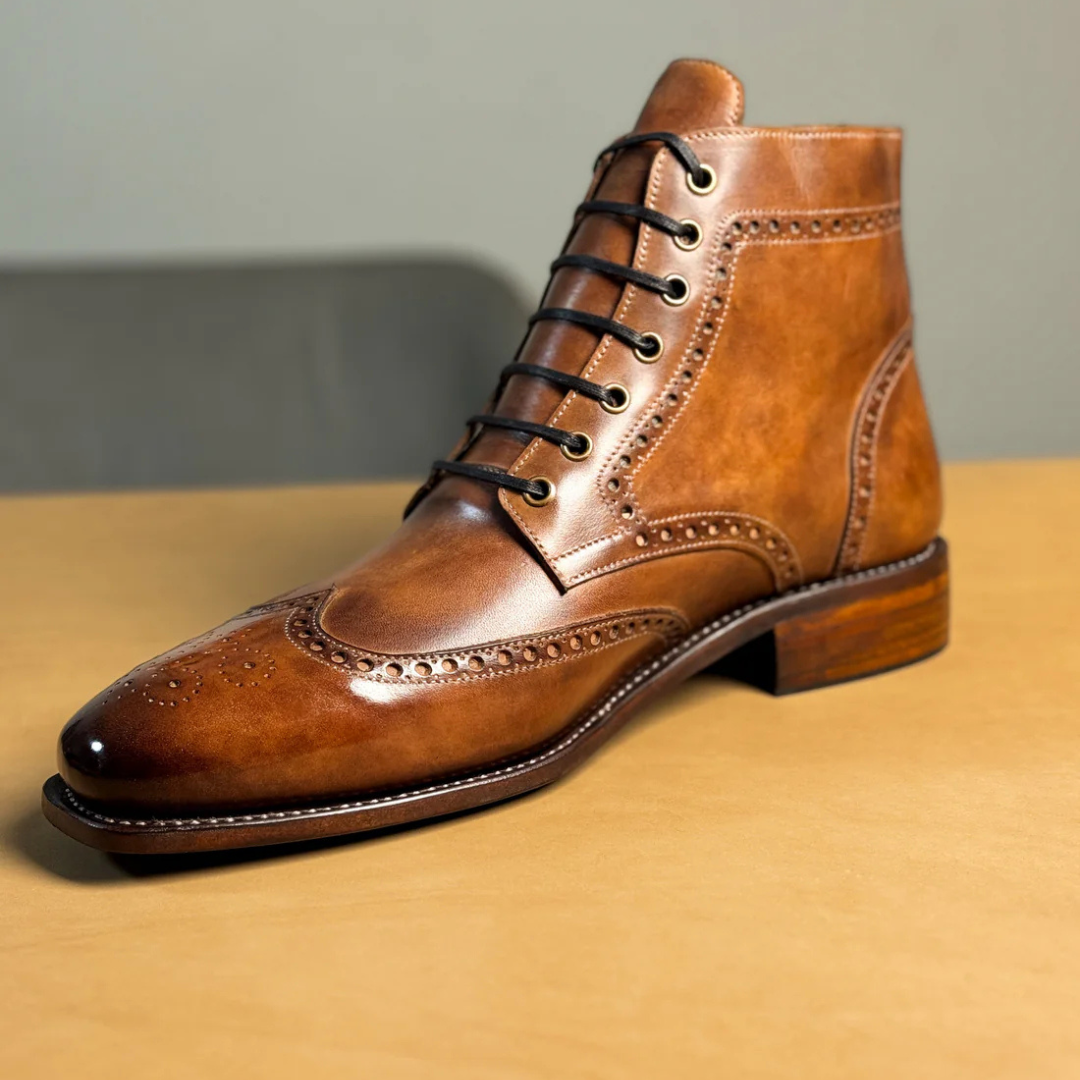 Cognac Leather Brogue Boots with Unmistakable Style