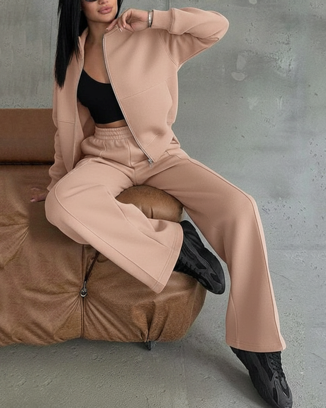 Women's Zip-Up Jacket and Wide-Leg Pants Set