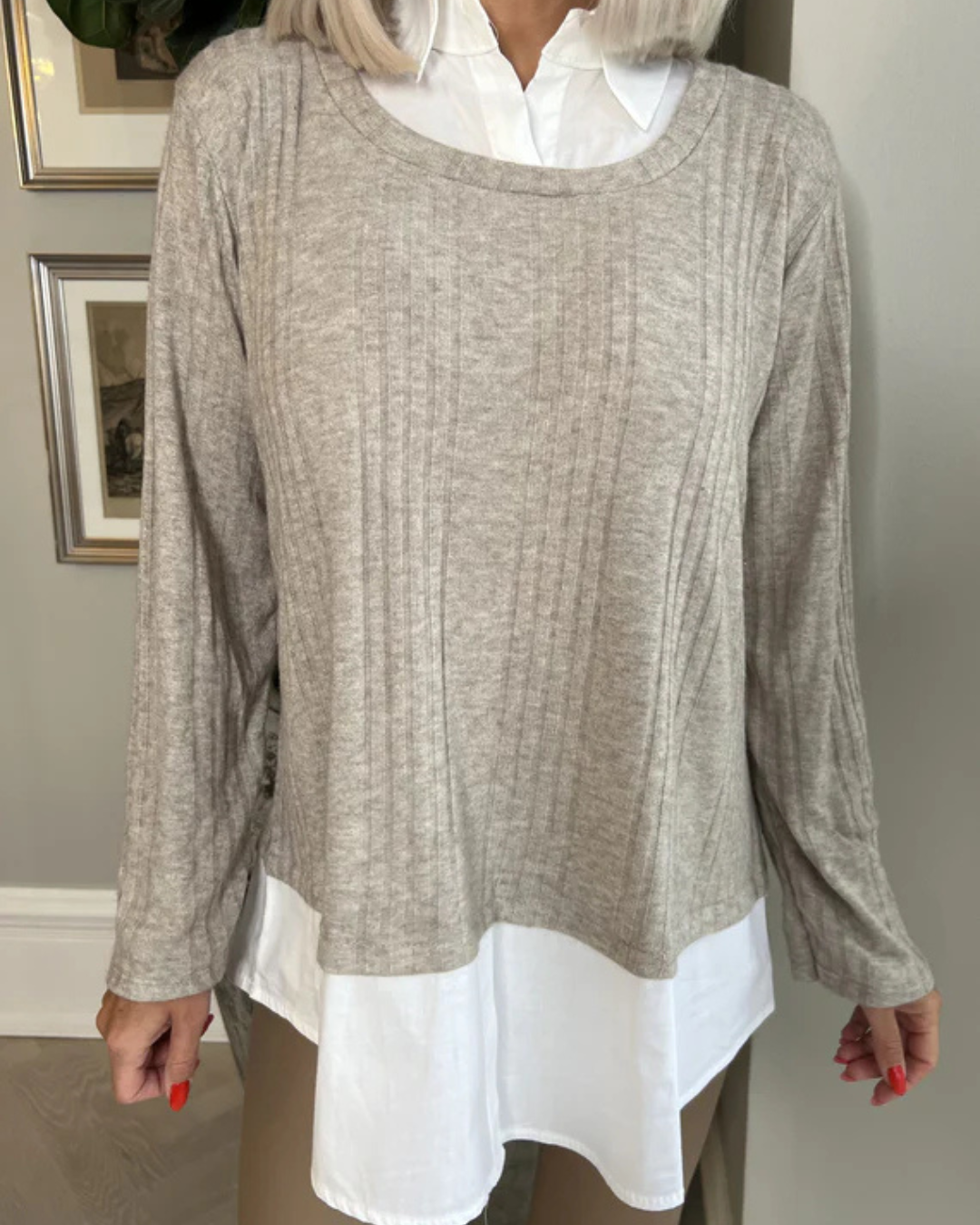 Casual Patched Long Sleeve Lapel Two Piece Blouse