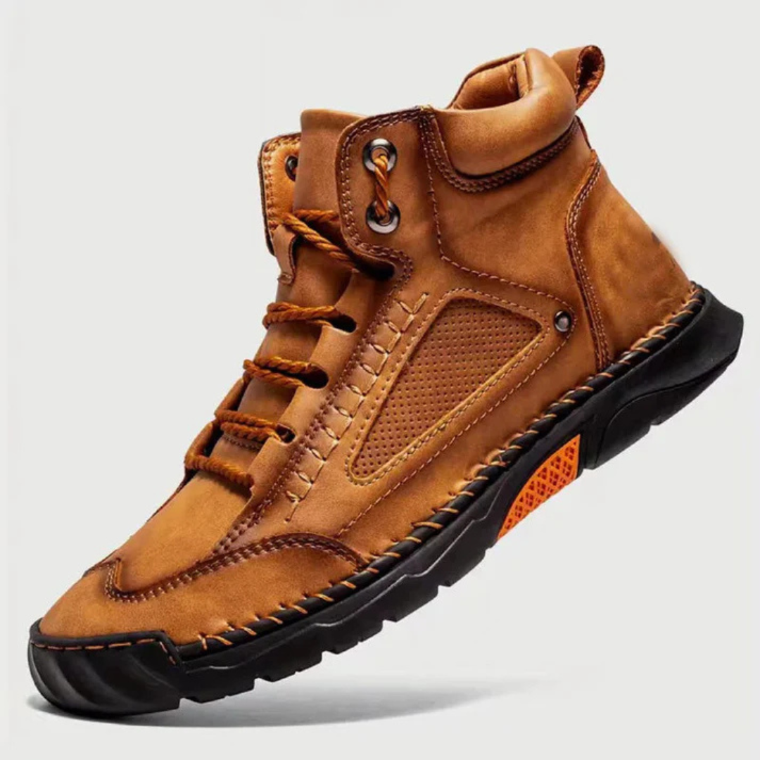 Ergonomic stitched leather boots for men