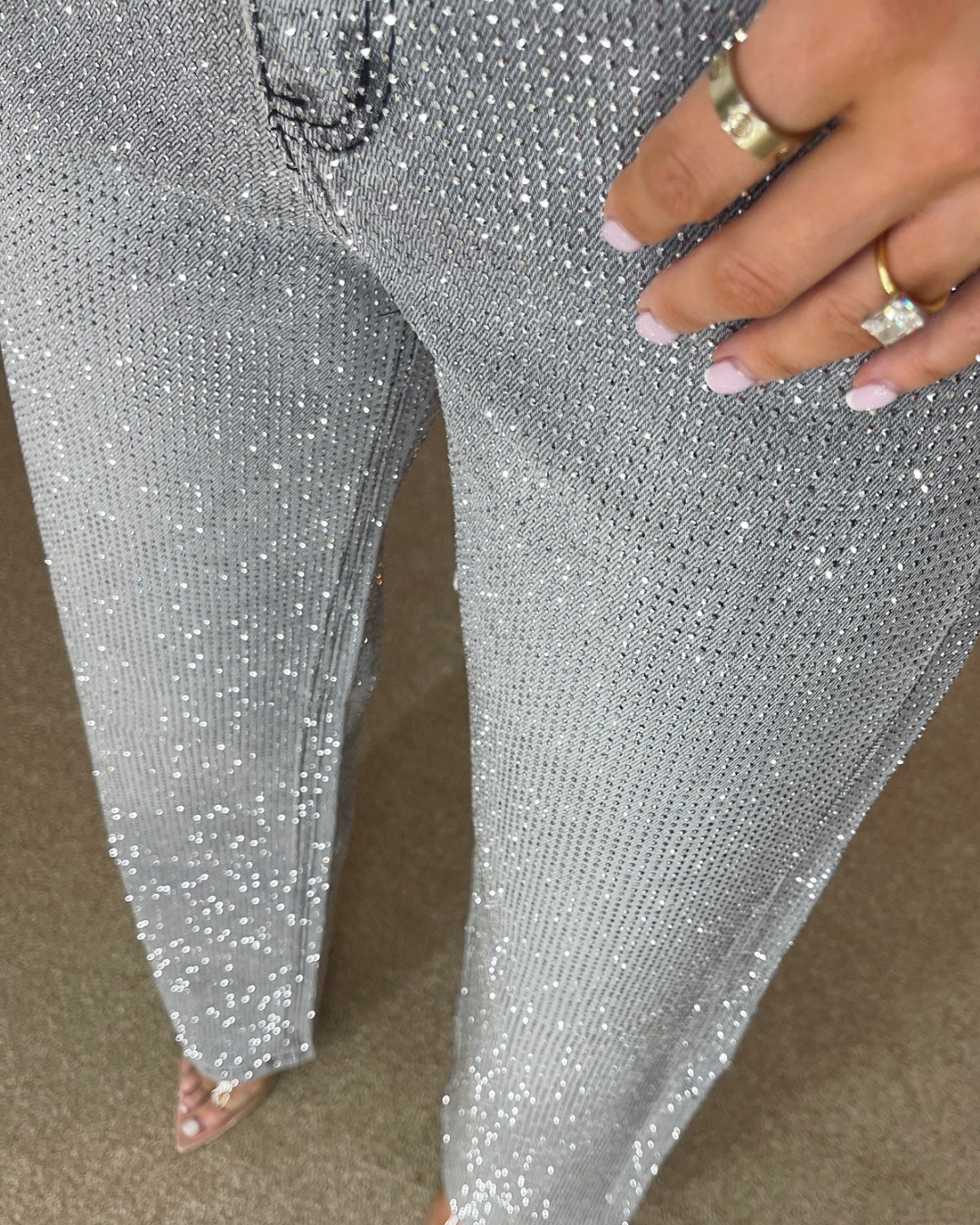 Women's Diamond Wide Leg Jeans Style Trousers