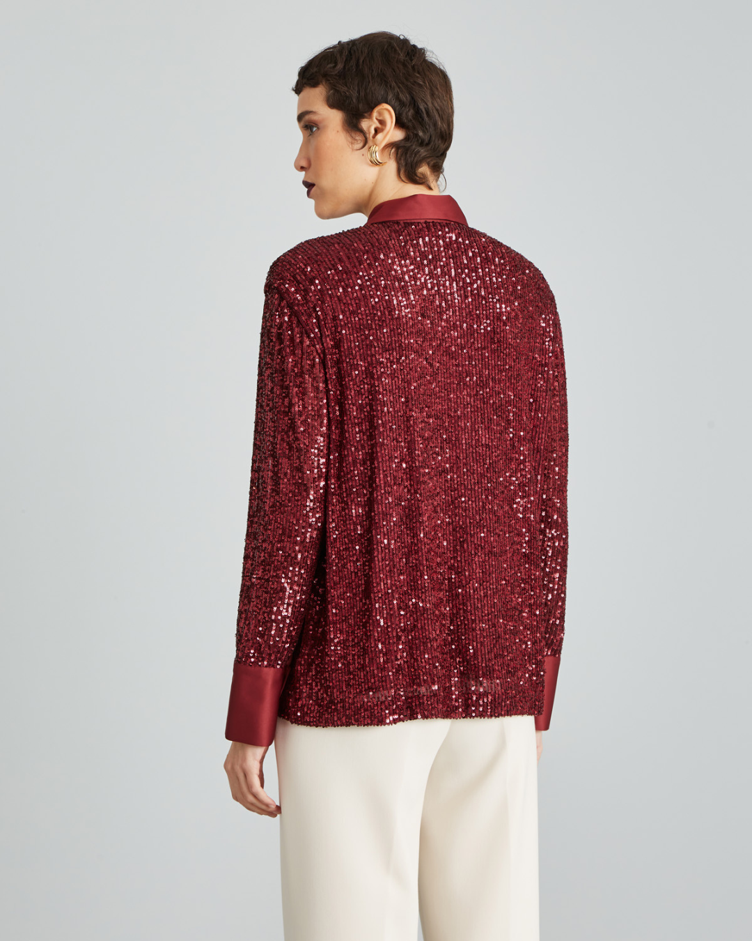 Women's Glitter Sequin Collar Party Shirt