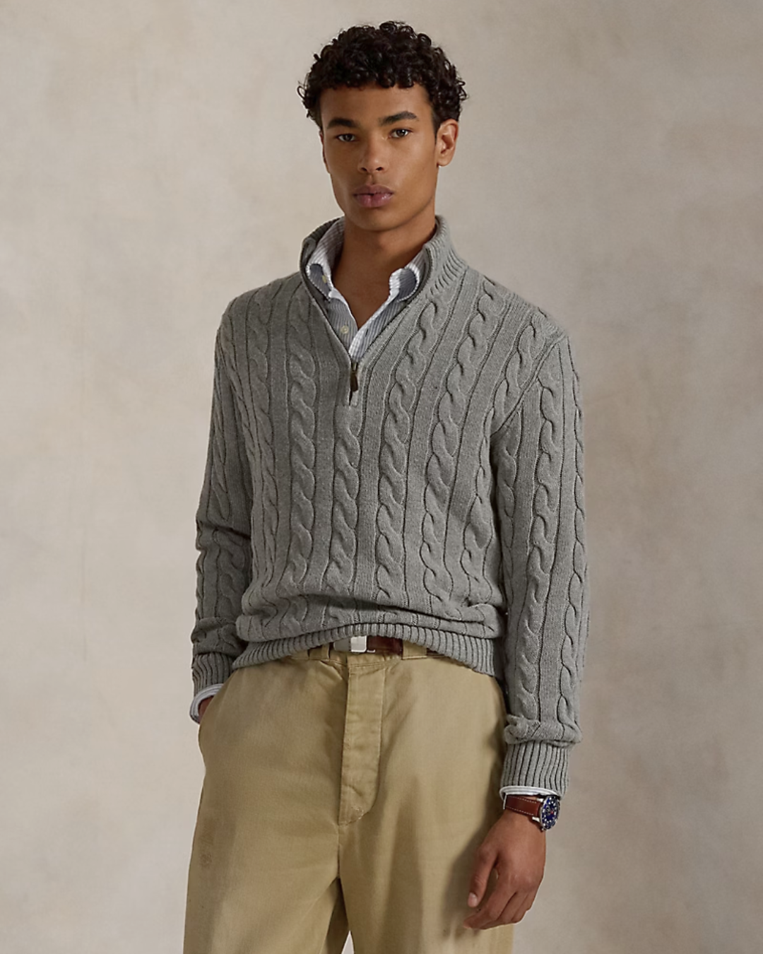 Men's Cotton Knit Sweater with Zip
