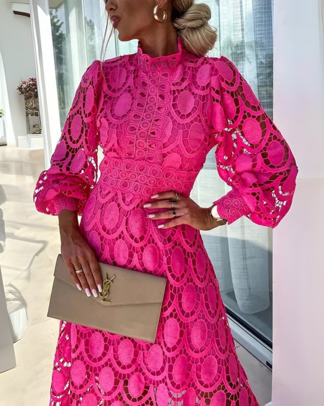 Long lace dress with lantern sleeves