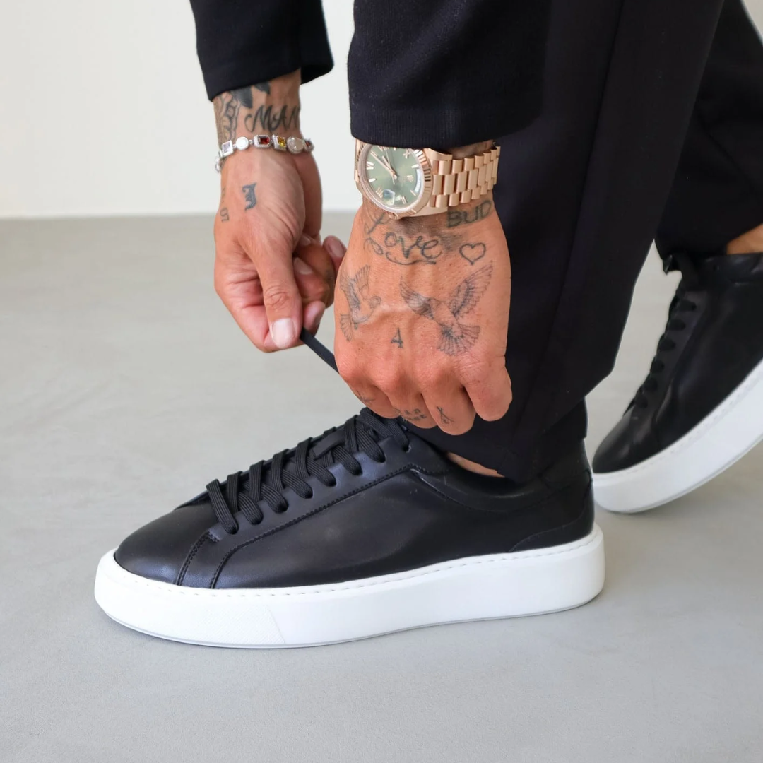Men's Black Leather Casual Trainers