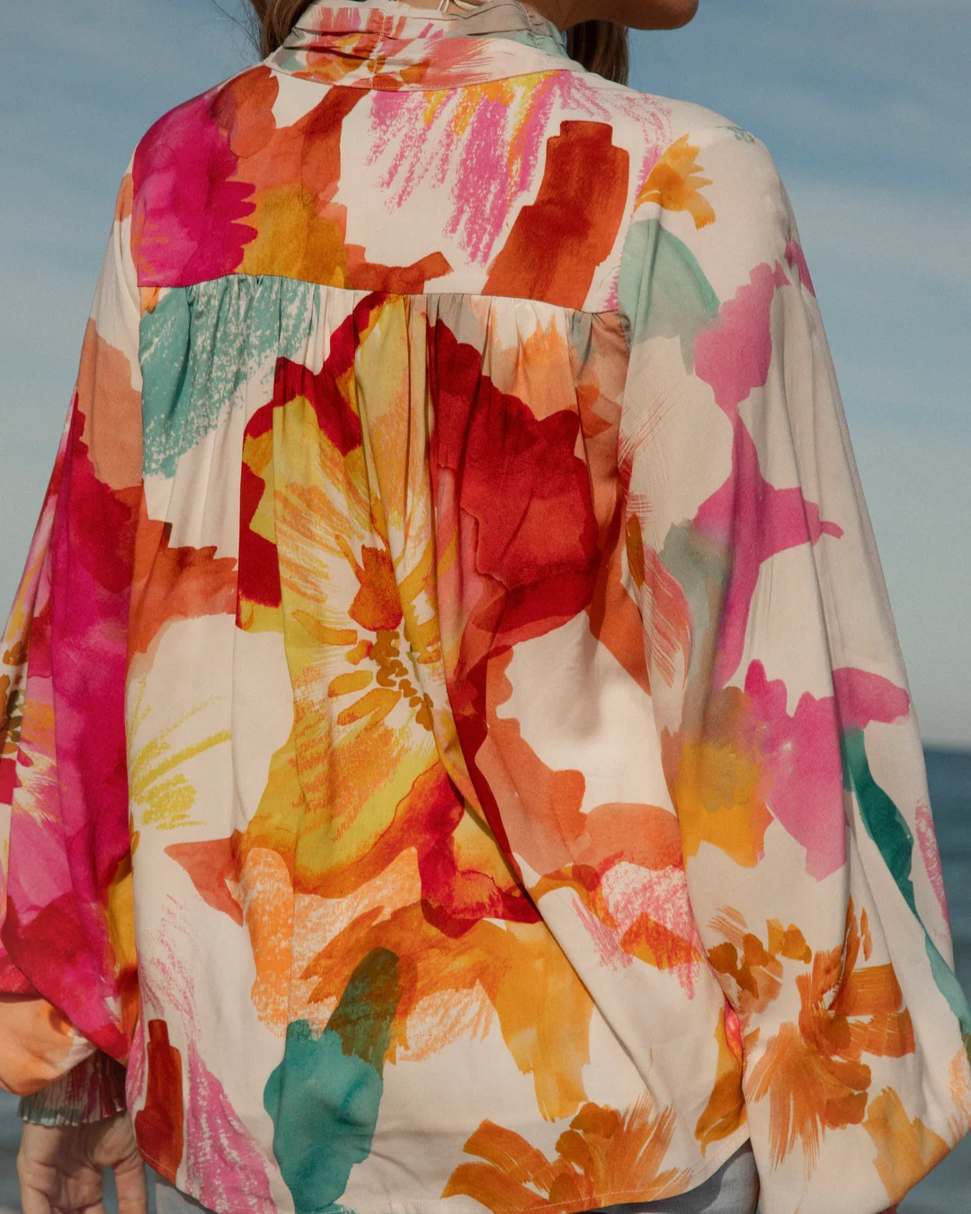 Loose V-neck Blouse with Long Sleeves