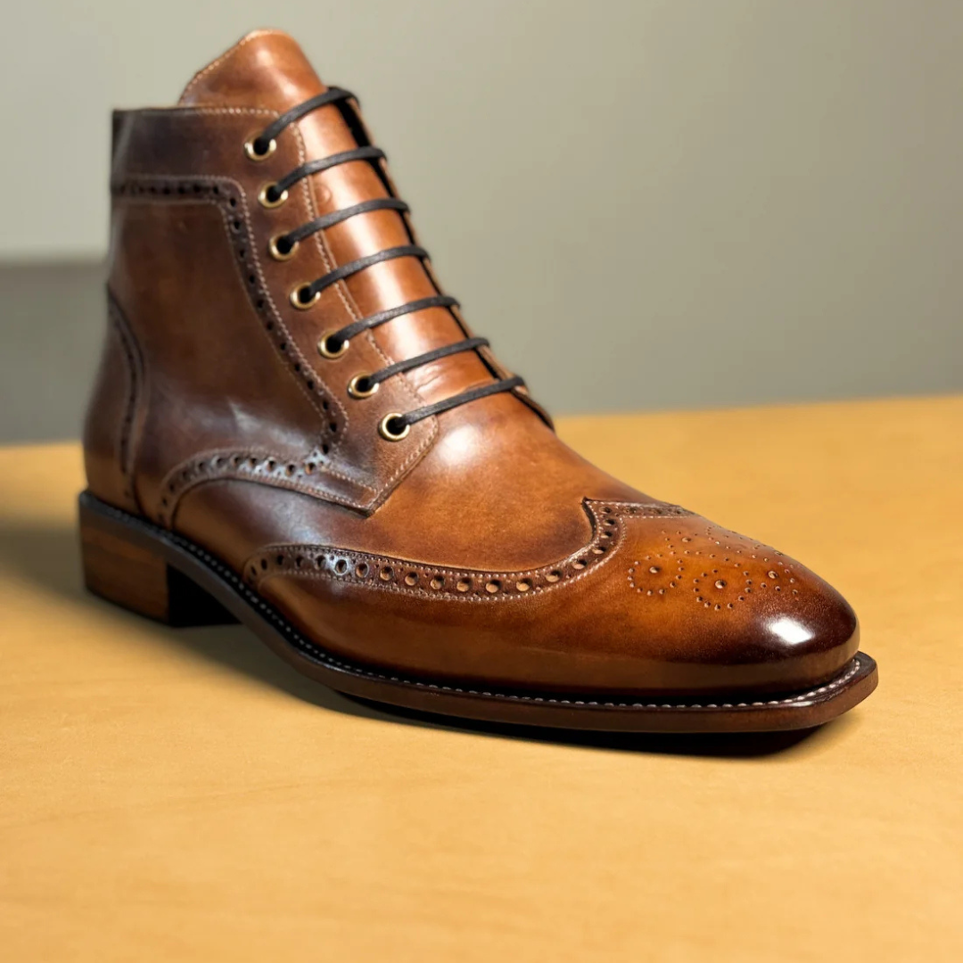 Cognac Leather Brogue Boots with Unmistakable Style