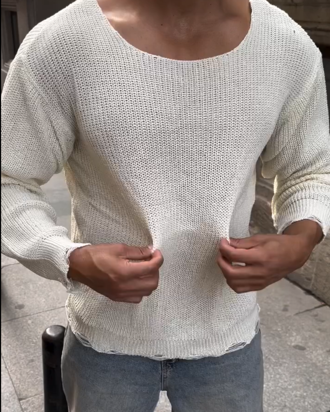 Men's Loose Fit Long Sleeve Oversized Crew Neck Sweater