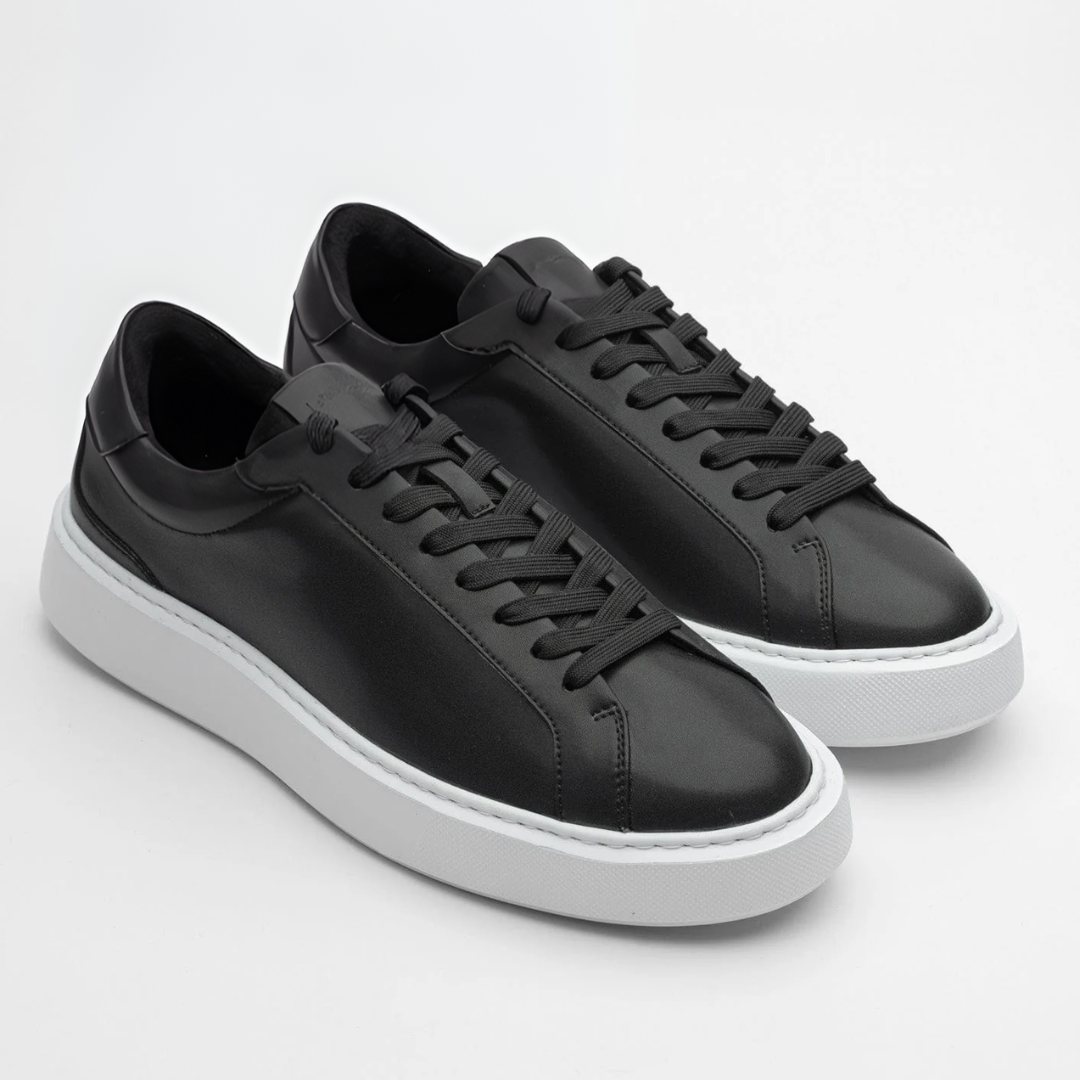 Men's Black Leather Casual Trainers