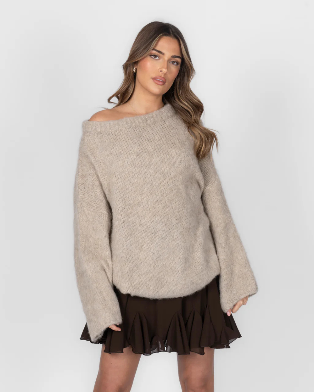 Ultra-soft knit off-the-shoulder T-shirt for women