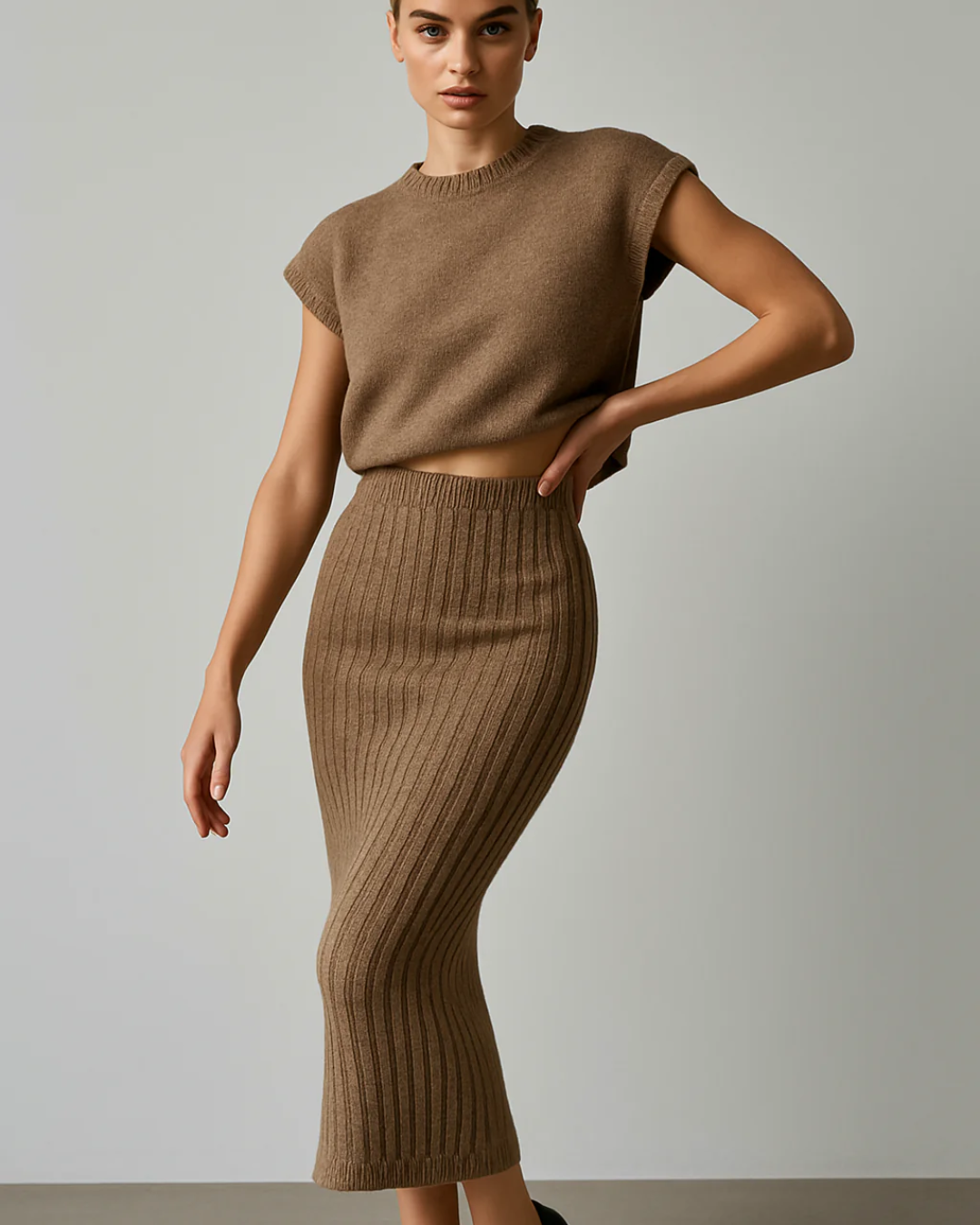 Sleeveless top and long fitted skirt set for women