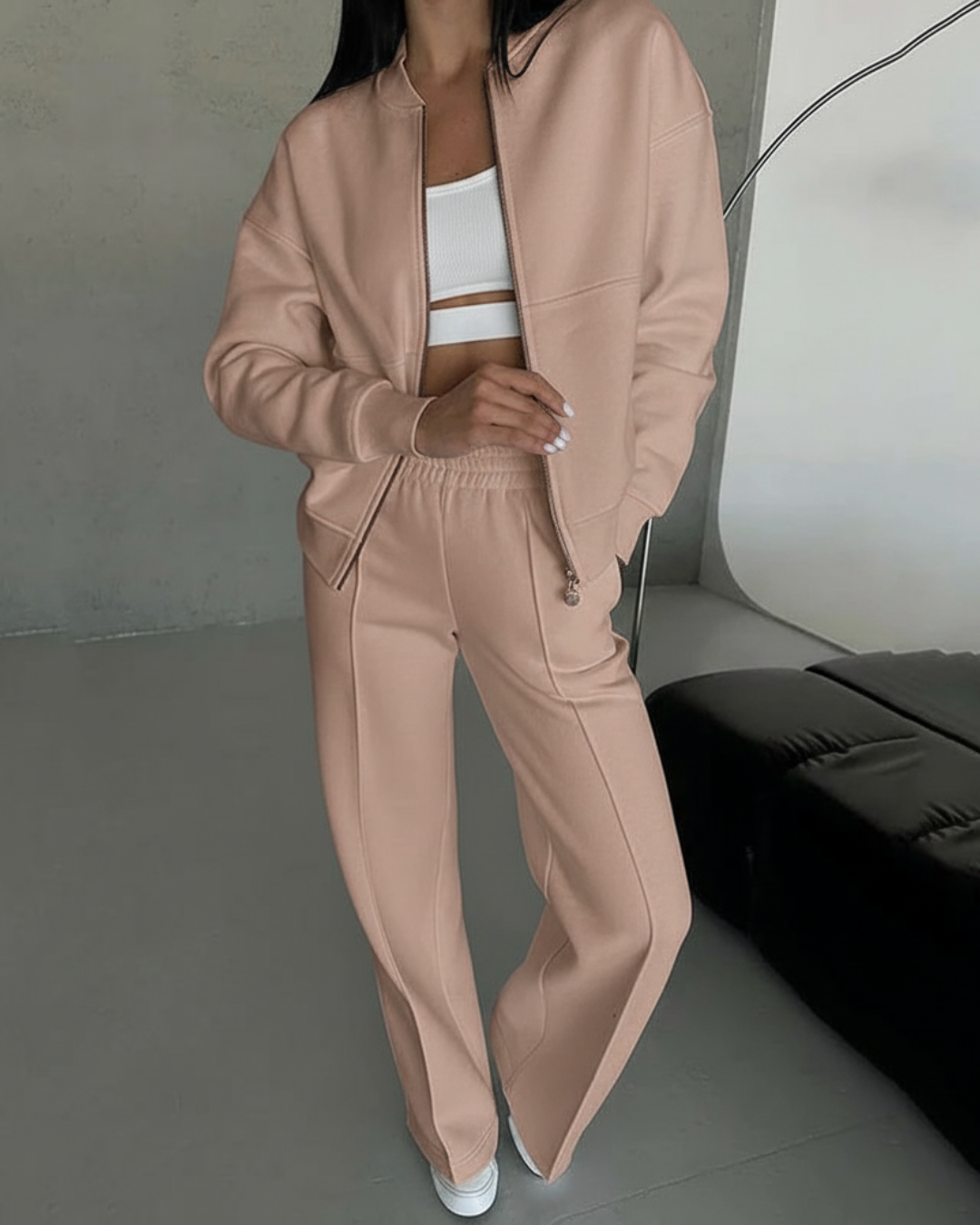 Women's Zip-Up Jacket and Wide-Leg Pants Set