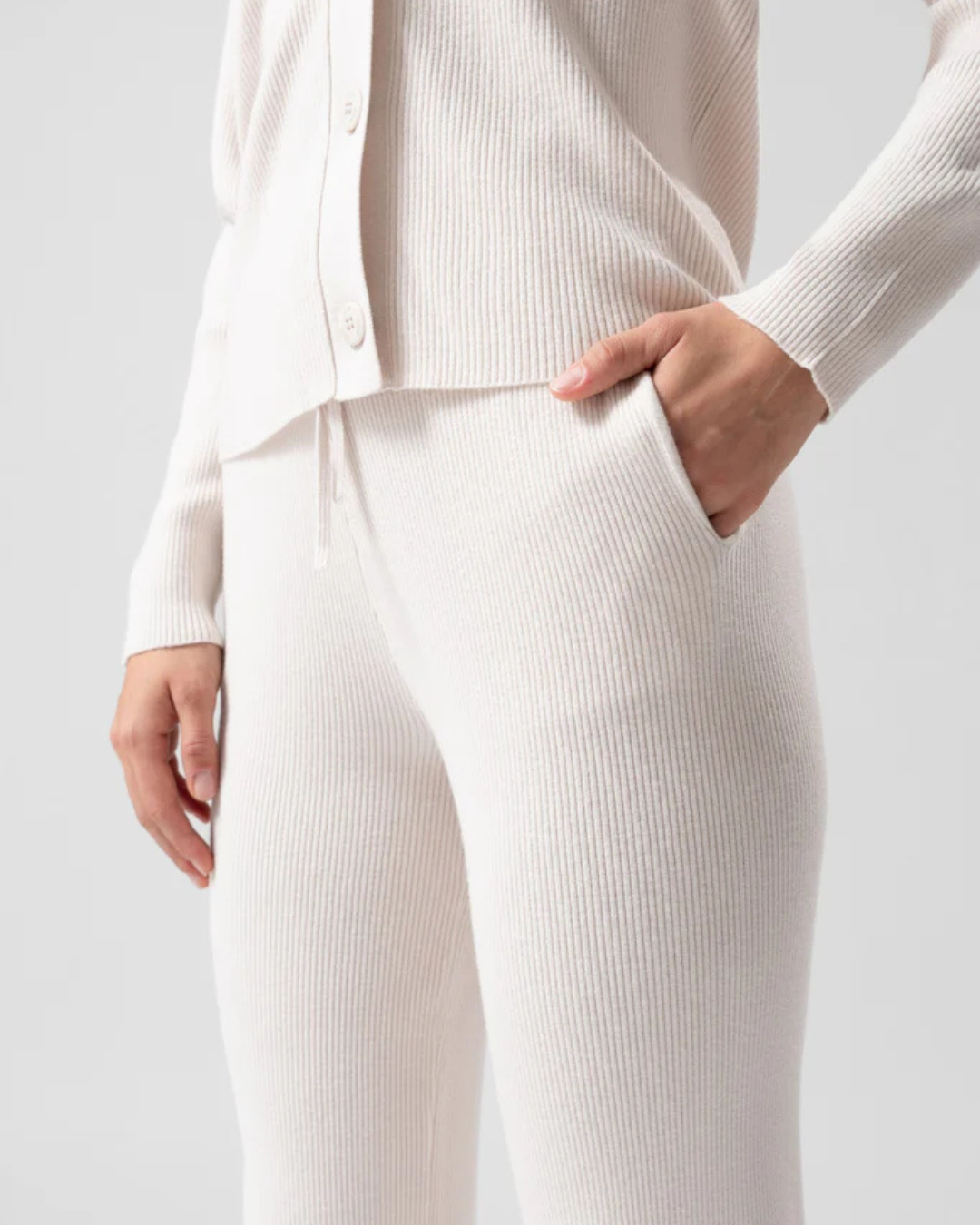 Two-Piece Ribbed Knit Cardigan and Pants Set for Style and Comfort