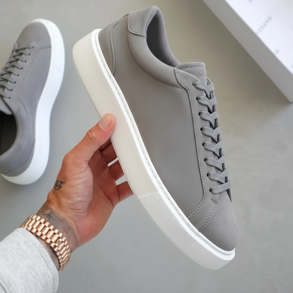 Men's Black Leather Casual Trainers