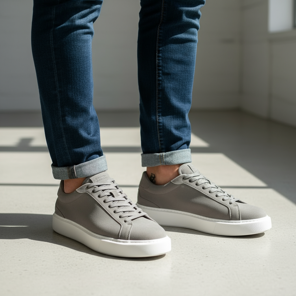 Men's Black Leather Casual Trainers