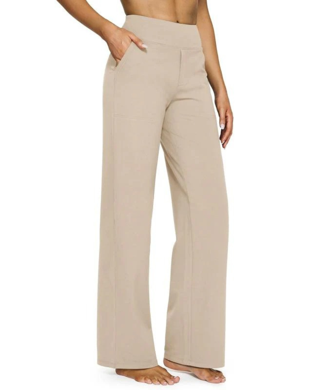 Elegant straight-cut high-waisted pants with stretch fabric