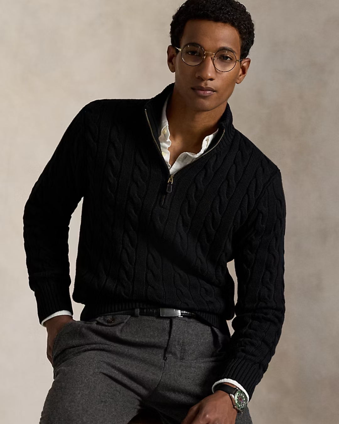 Men's Cotton Knit Sweater with Zip