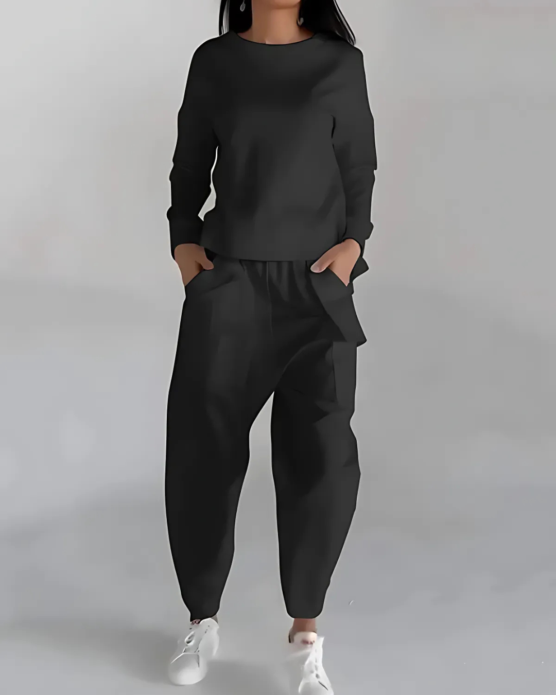 Casual Two Piece Set with Round Neck and Long Sleeves