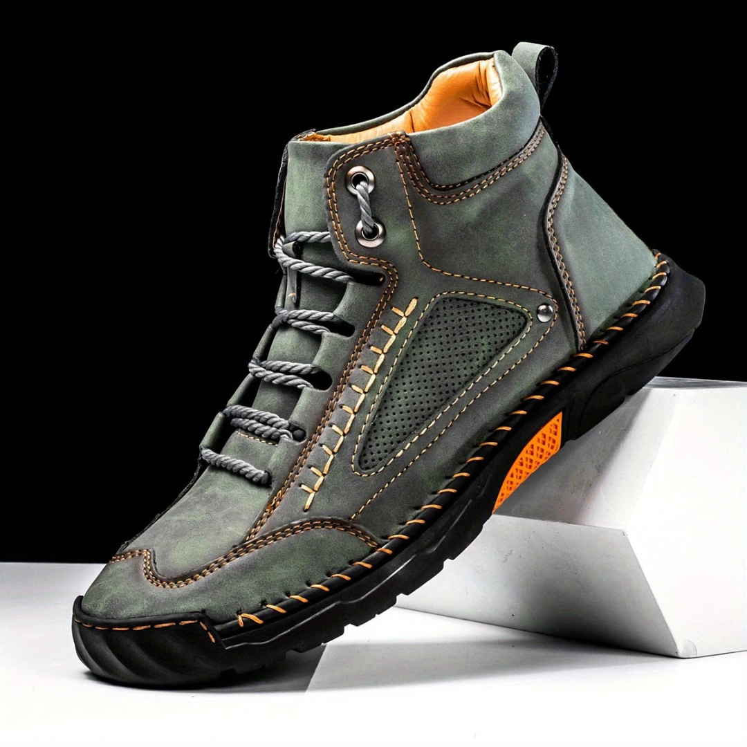 Ergonomic stitched leather boots for men