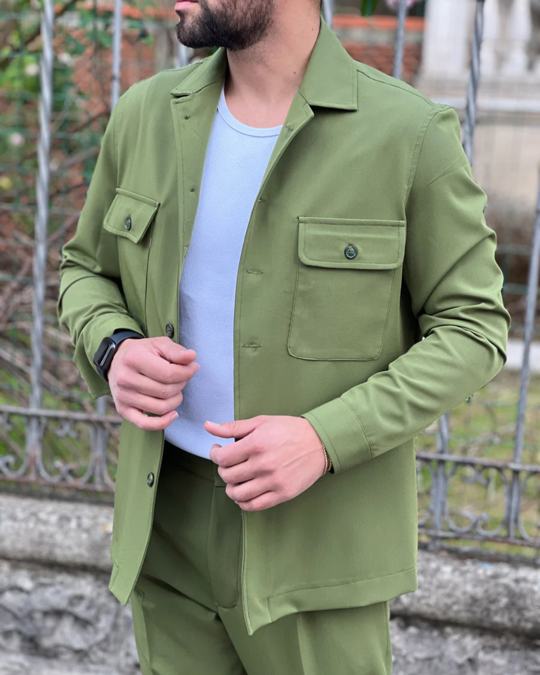 Men's Casual Neutral-Tone Jacket and Pants Set