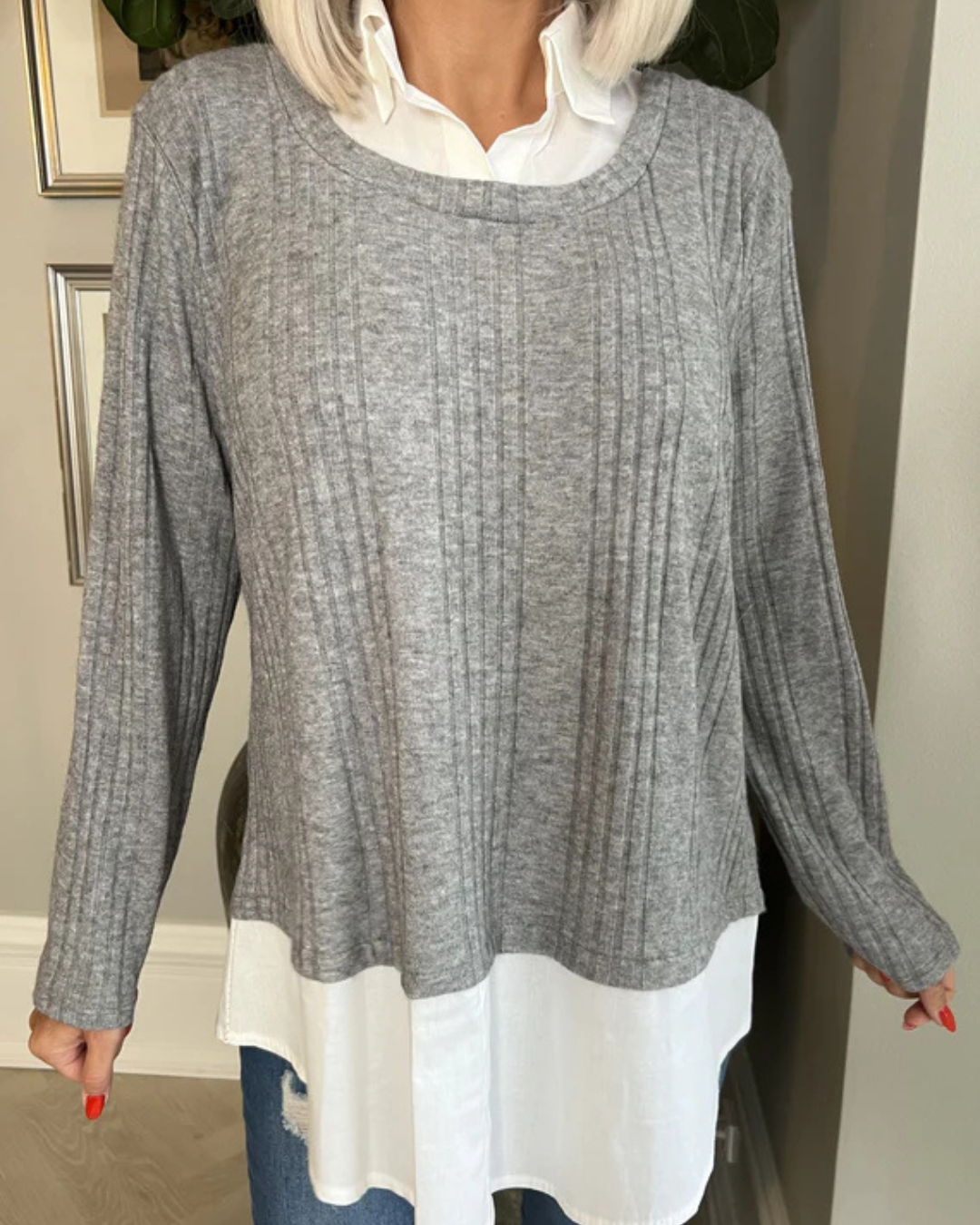 Casual Patched Long Sleeve Lapel Two Piece Blouse