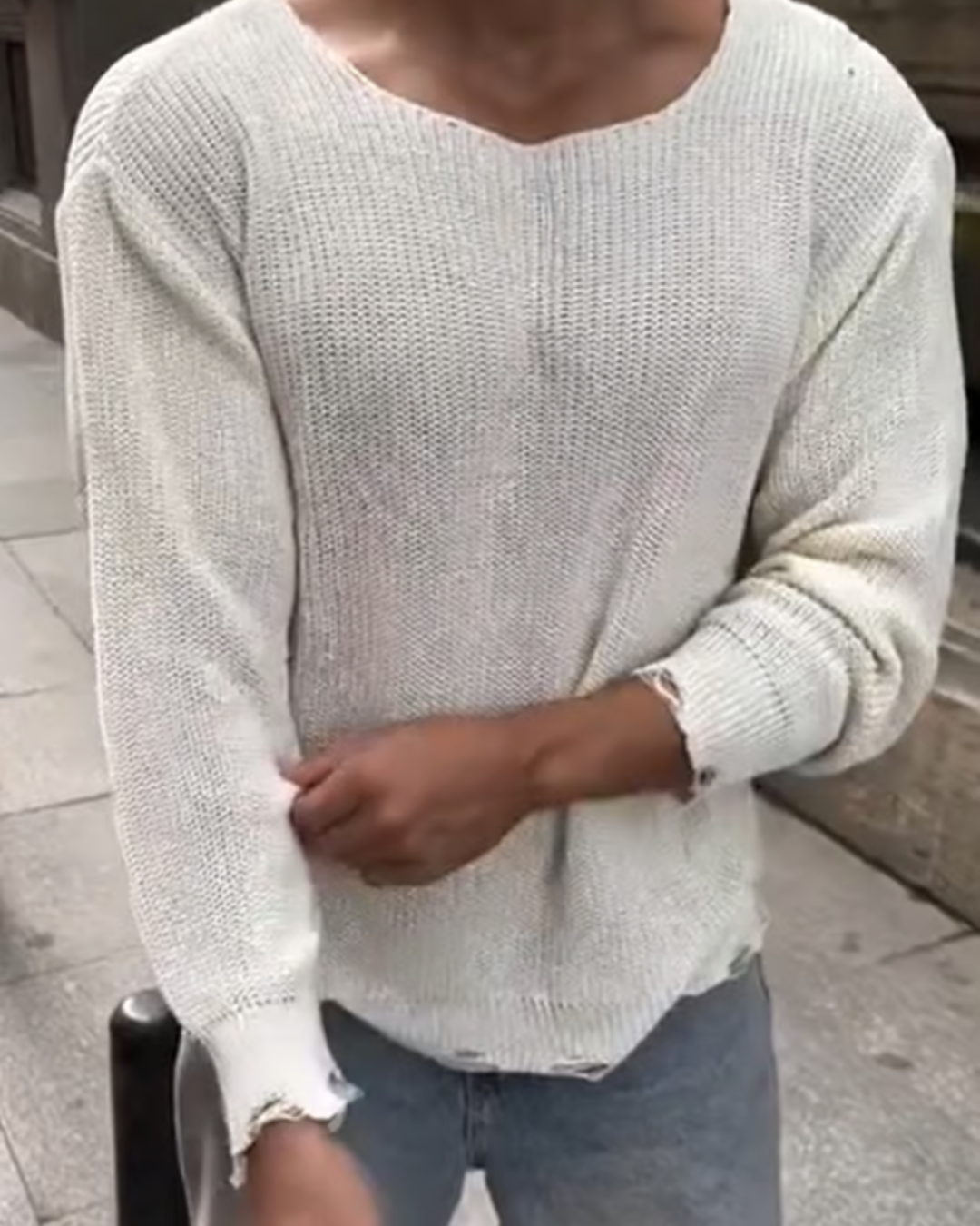 Men's Loose Fit Long Sleeve Oversized Crew Neck Sweater